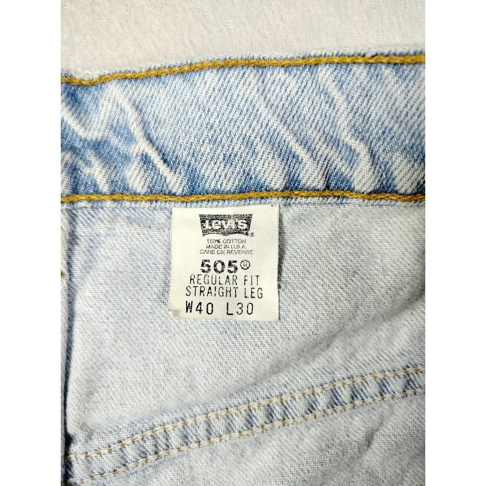 Vintage Levis 505 Jeans‎ Mens 40x30 Light Wash Blue Straight Leg USA Denim